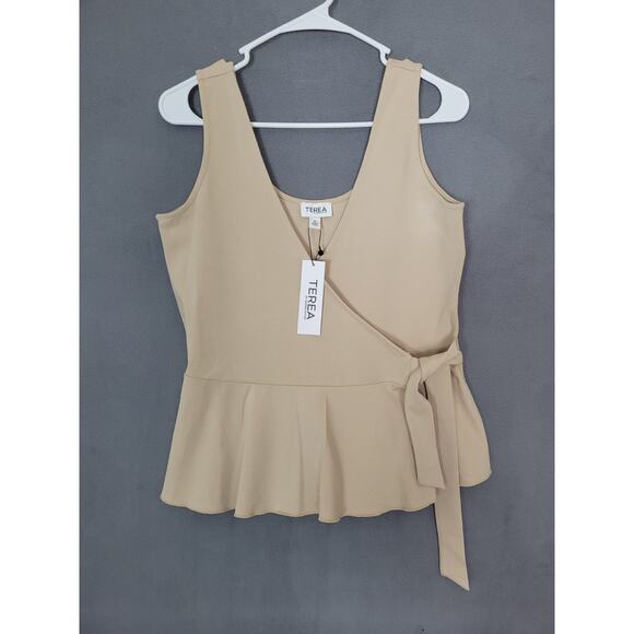 TEREA Women's Kiara Peplum Surplice Tank Top Hummus Medium - Picture 1 of 9